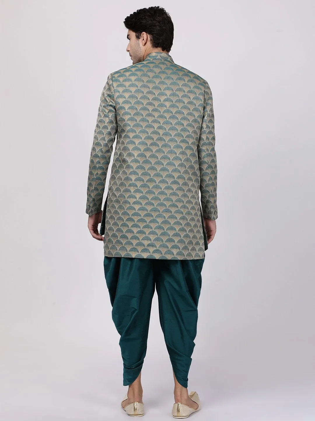 Men's Green Silk Blend Sherwani Set