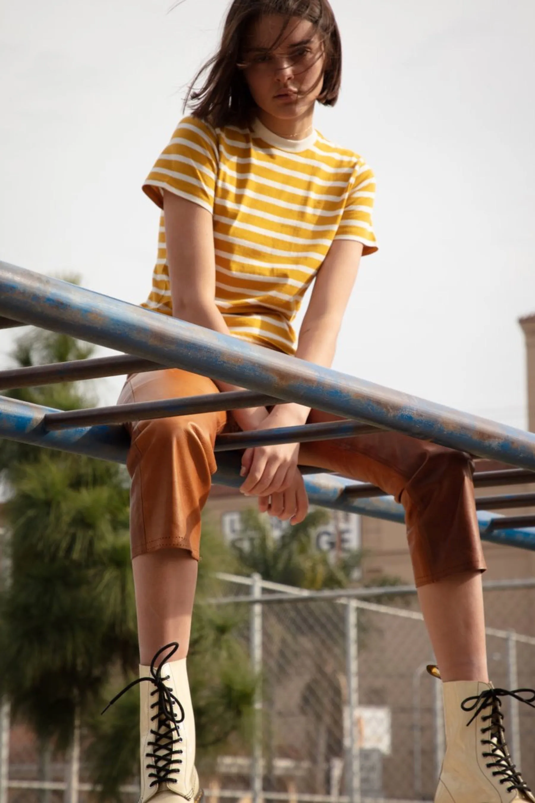 Mustard Stripe Crew Tee