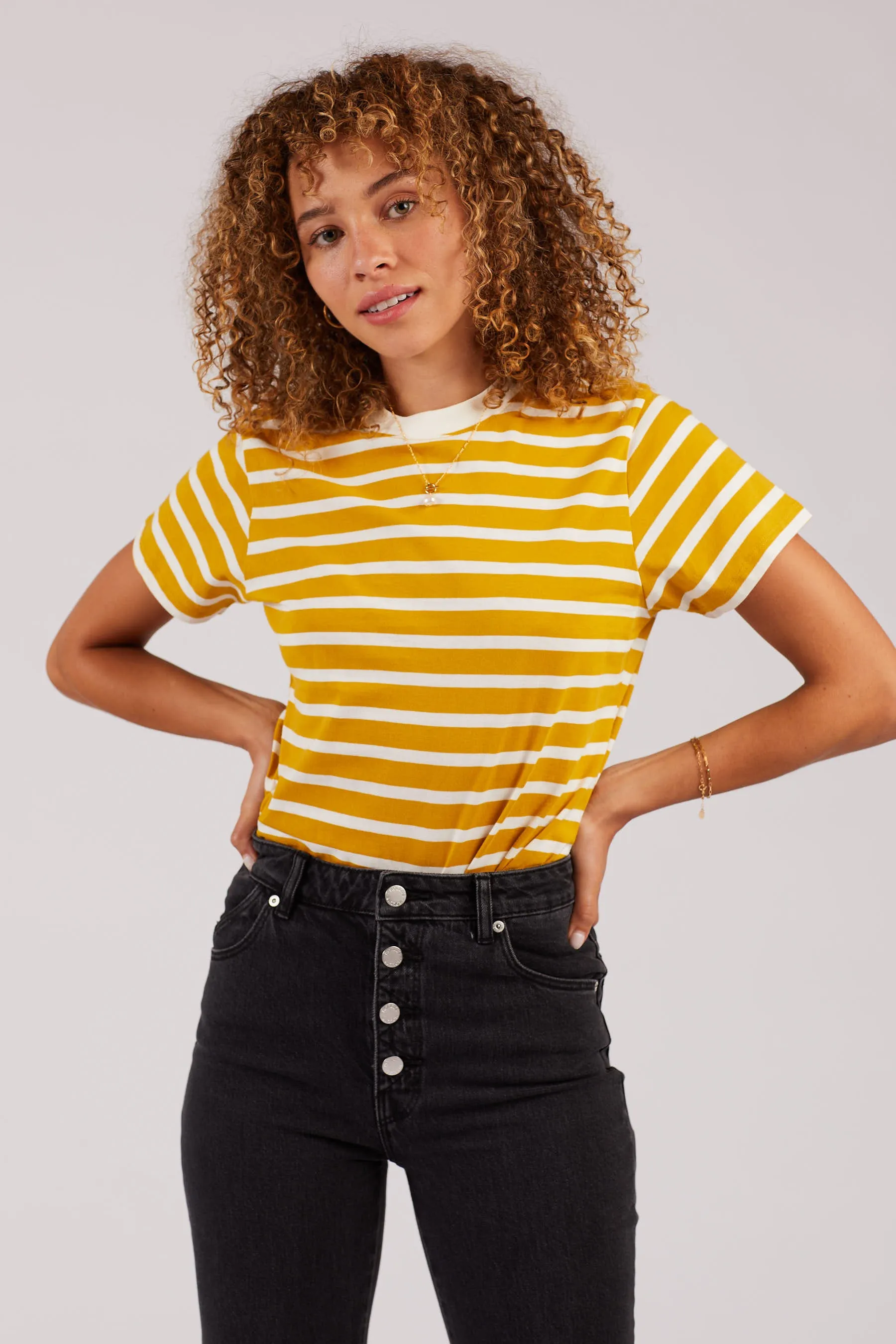 Mustard Stripe Crew Tee