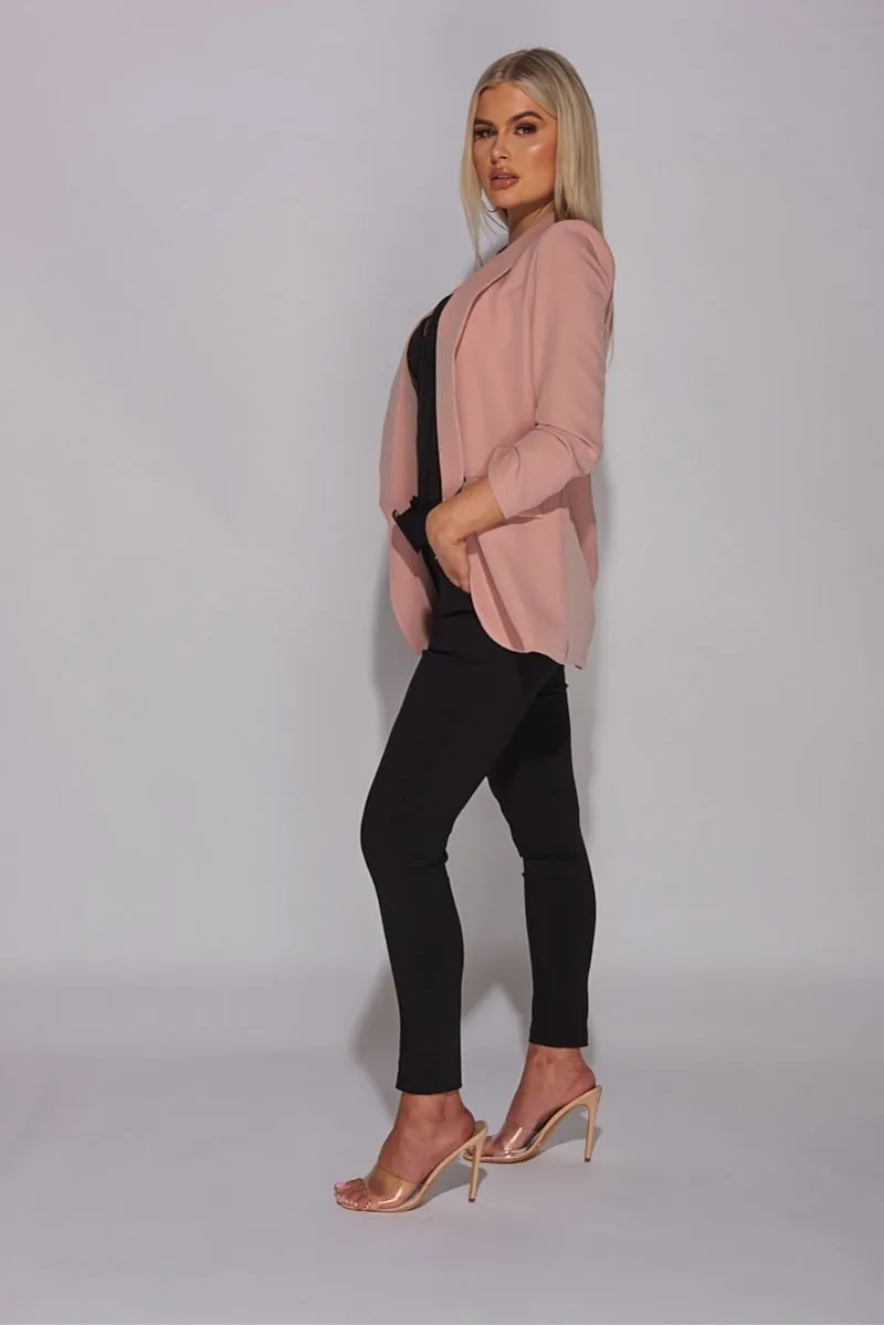 Nude Lapel Detail Ruched Sleeve Blazer