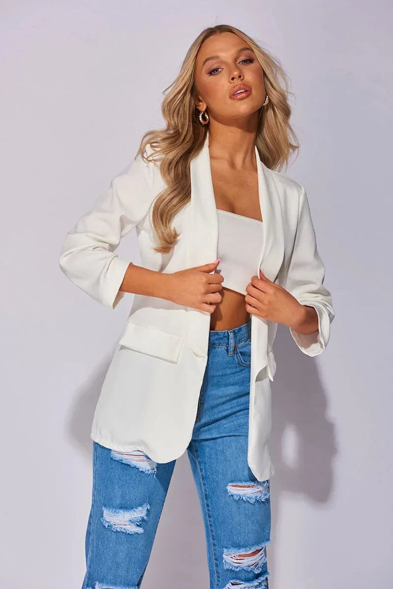 Off White Ruched Sleeve Blazer