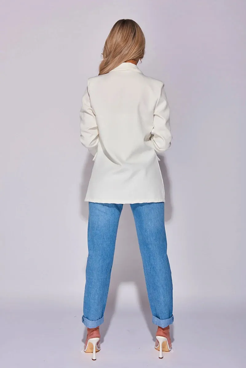 Off White Ruched Sleeve Blazer