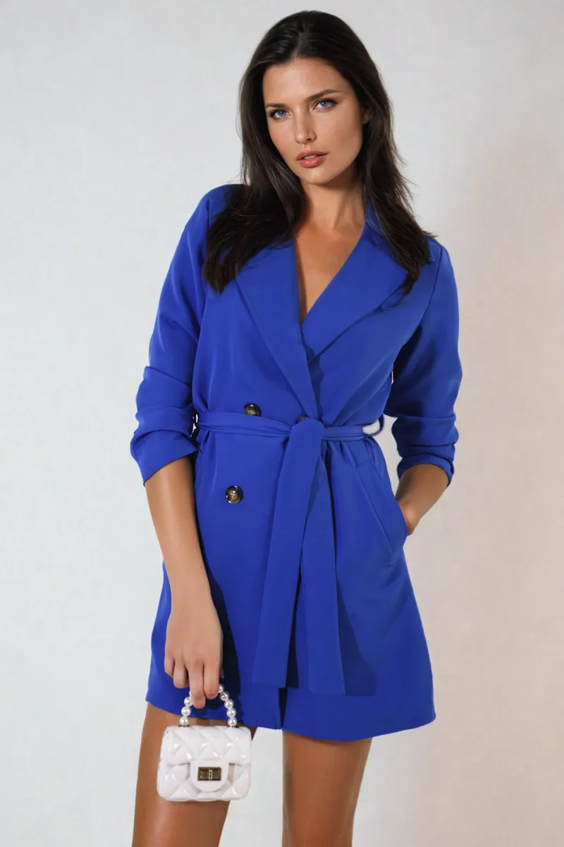 Oversized Waist Tie Button Detail Blazer Jacket