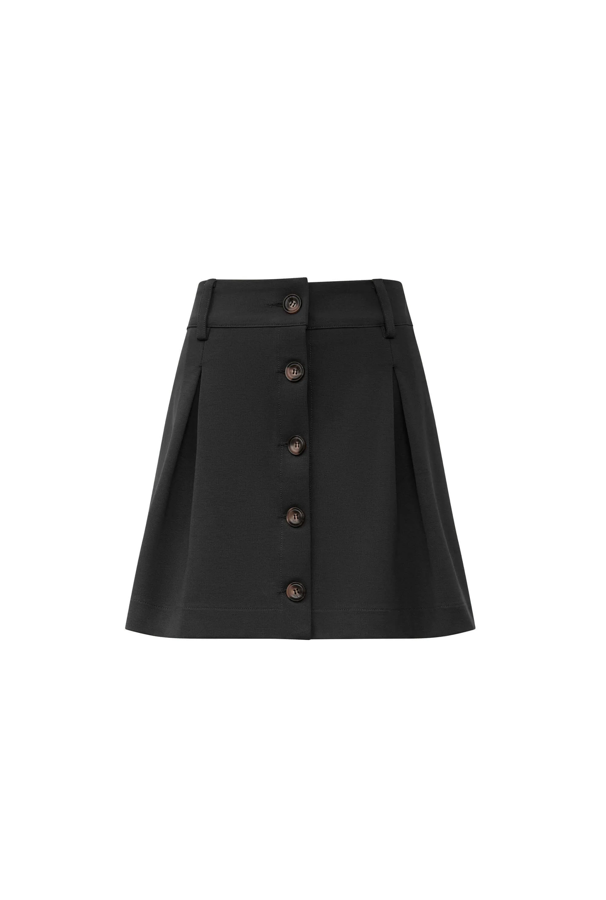 Pin Tuck Black Button Skirt