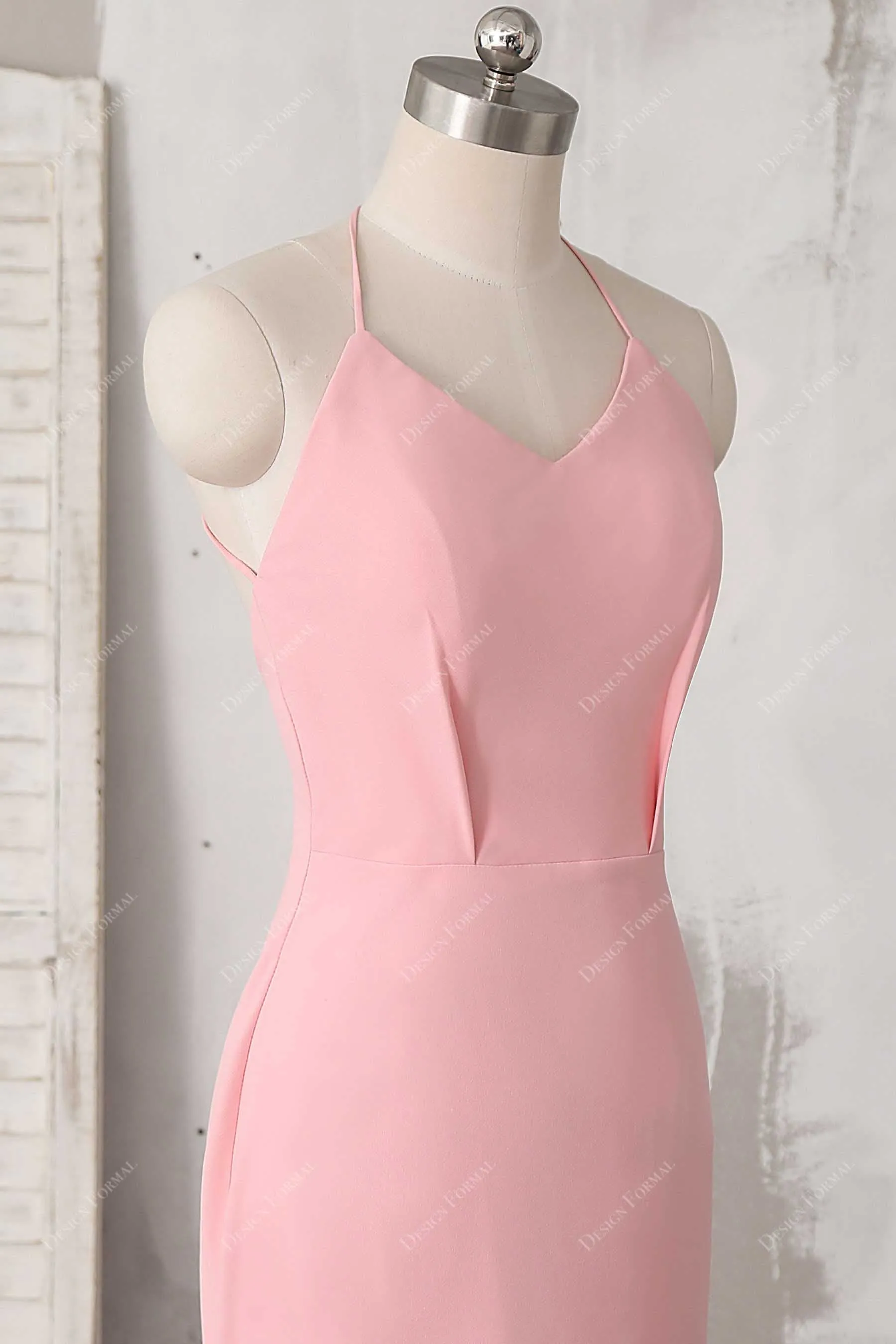 Pink Stretchy Crepe Thin Straps Mermaid Dress