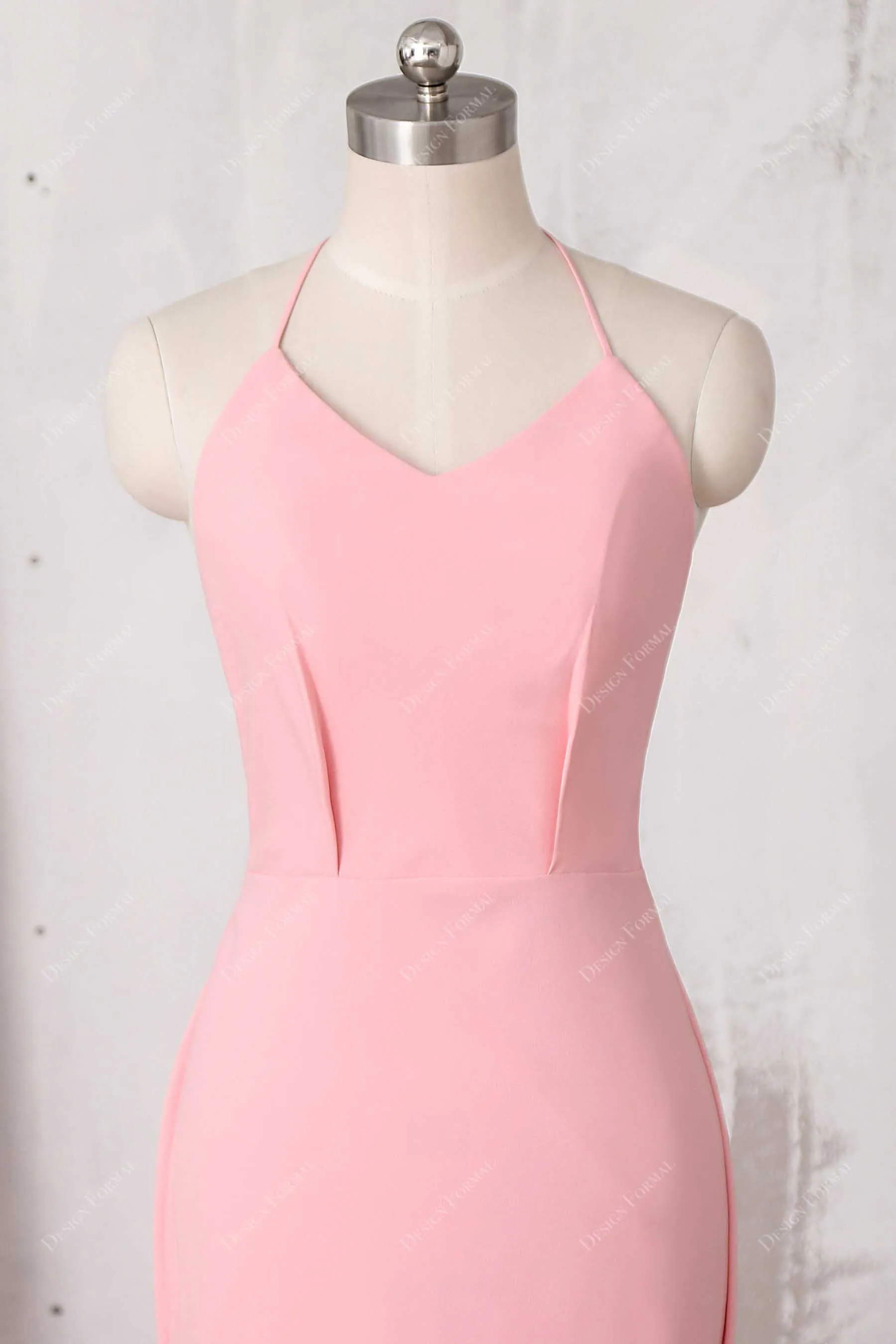 Pink Stretchy Crepe Thin Straps Mermaid Dress