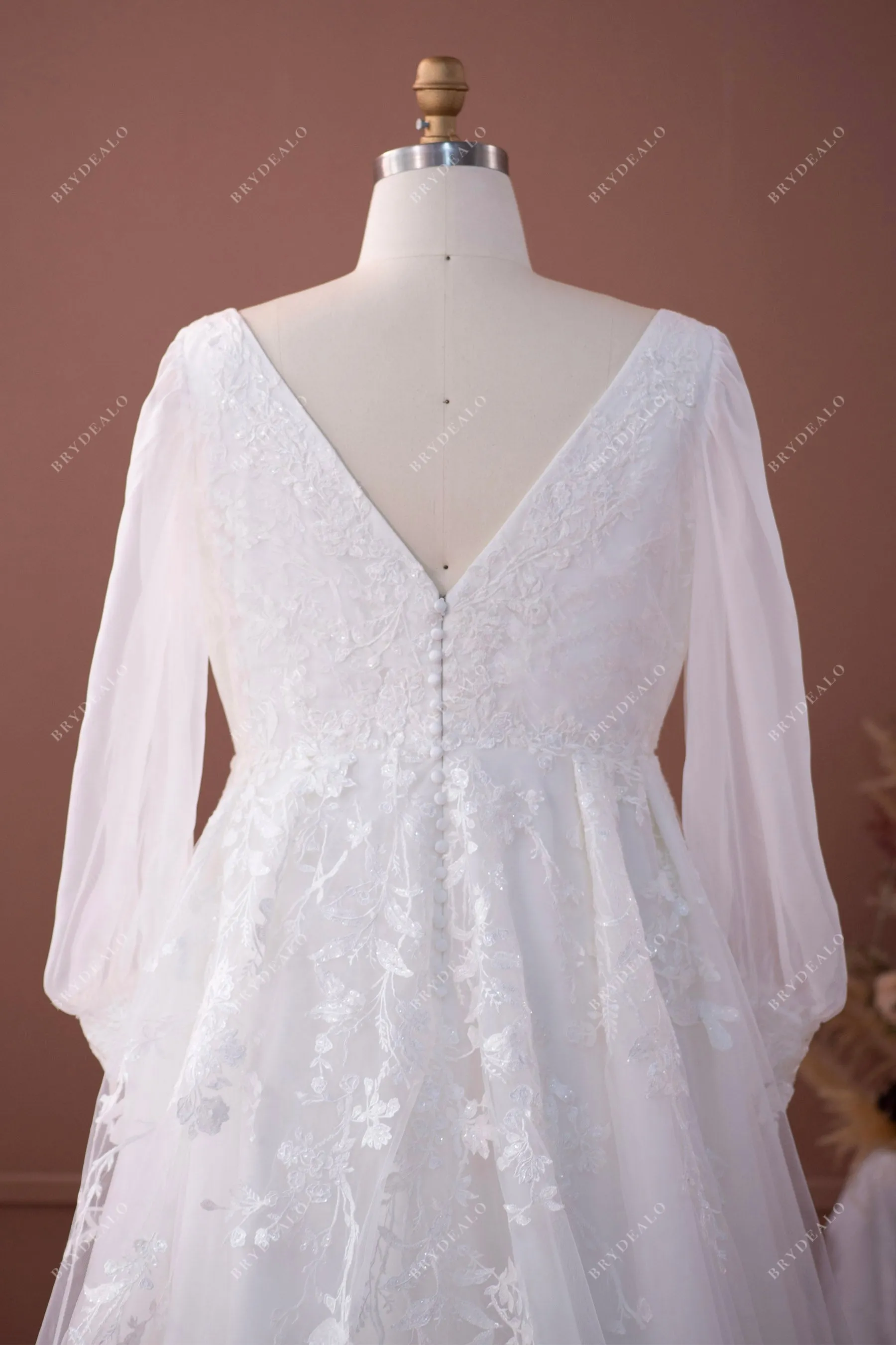 Plus Size Boho Bubble Sleeve Lace A-line Wedding Dress