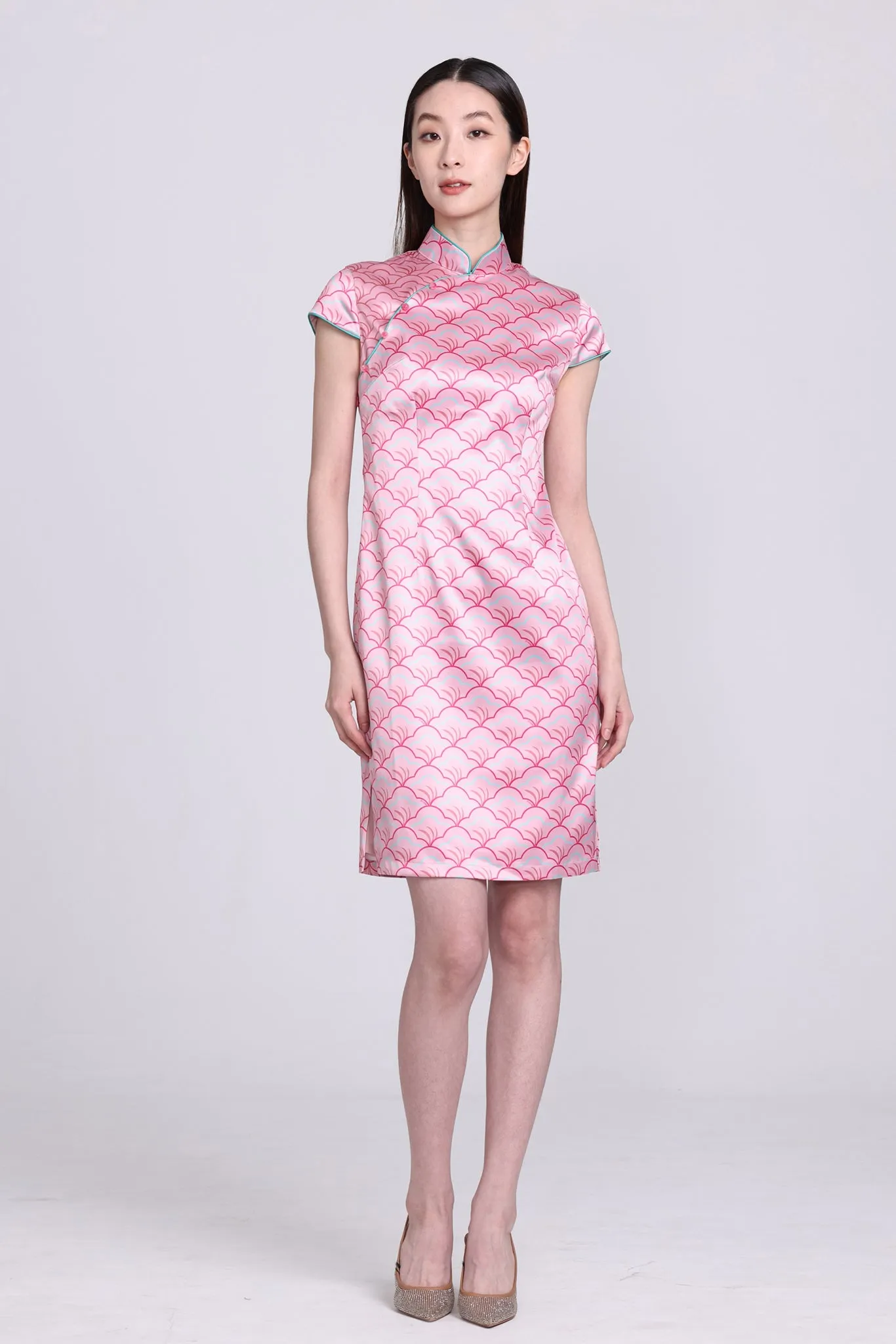 POLLY Fan Print Satin Cheongsam (Pink)