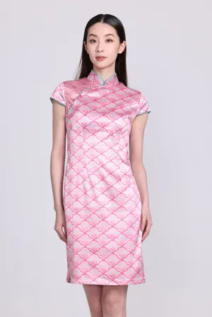 POLLY Fan Print Satin Cheongsam (Pink)