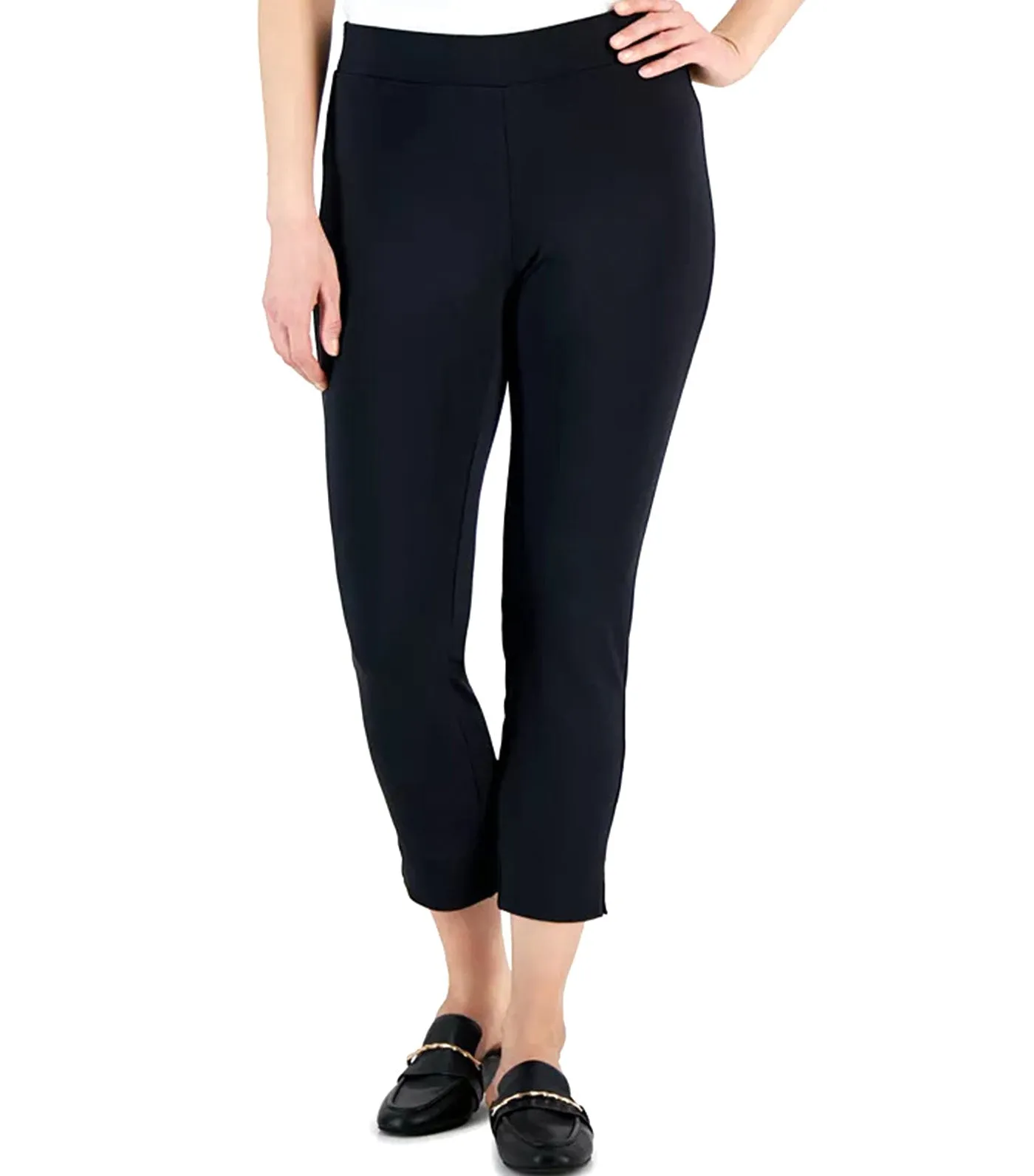 Pull-On Cropped Slim-Leg Pants Anne Black