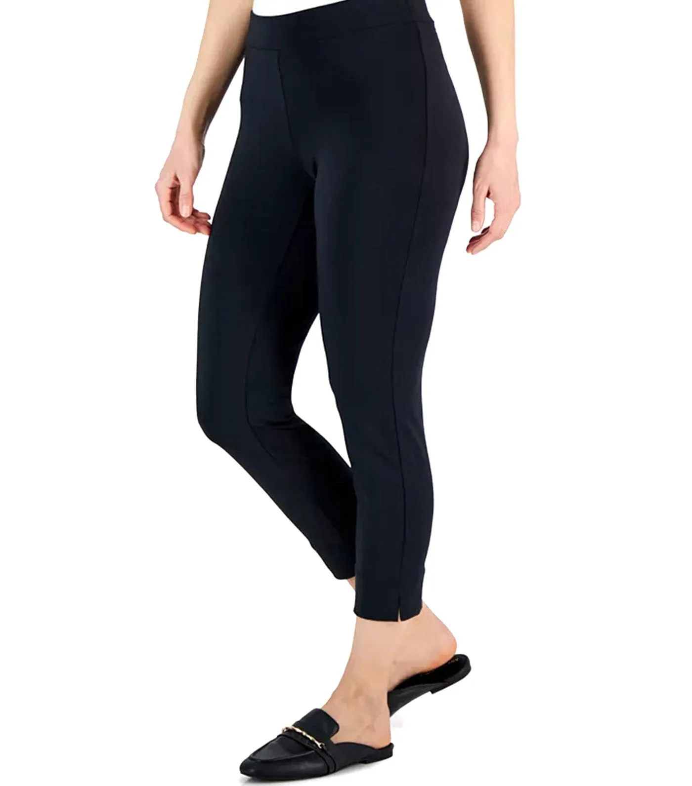 Pull-On Cropped Slim-Leg Pants Anne Black