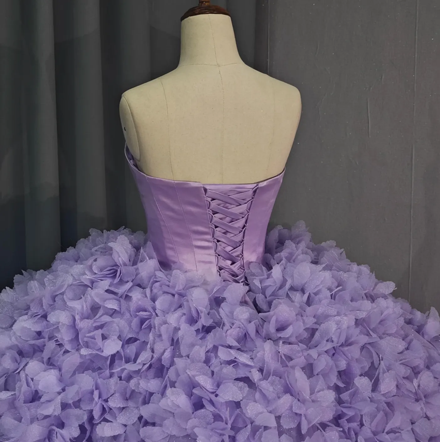 Purple Ball Gown Lace Up Strapless Court Train Quinceañera Dress