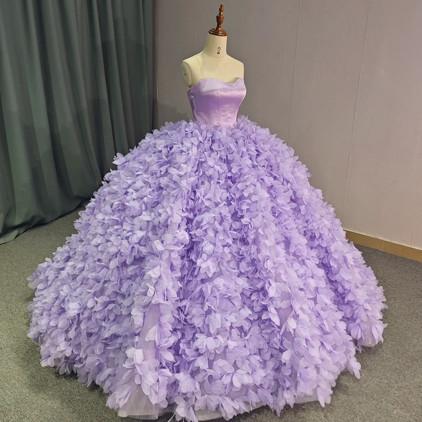 Purple Ball Gown Lace Up Strapless Court Train Quinceañera Dress