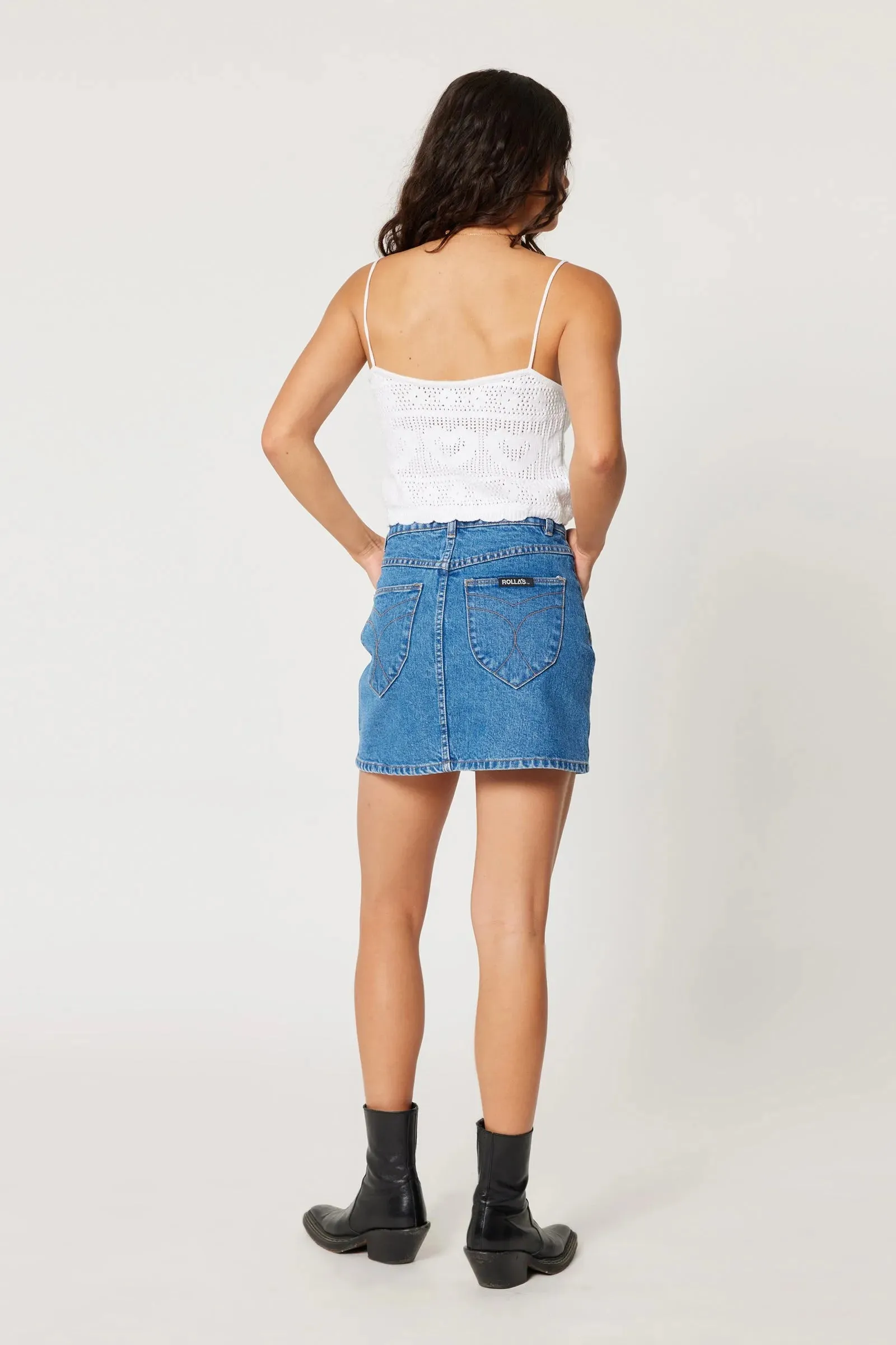 ROLLAS - A-Line Mini Denim Skirt Lia - Mid Blue