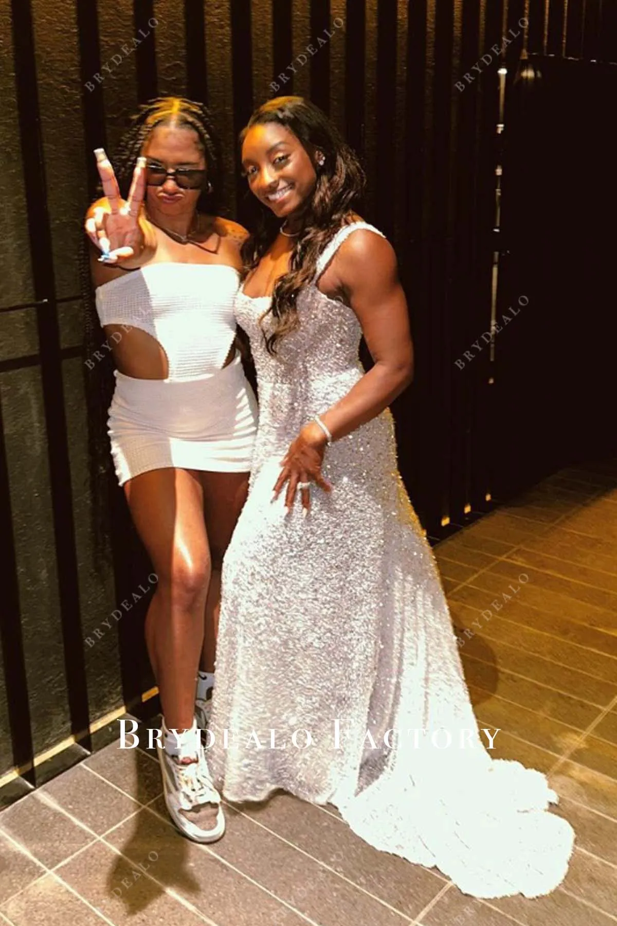 Simone Biles Sleeveless Glitter A-line Long Wedding Dress