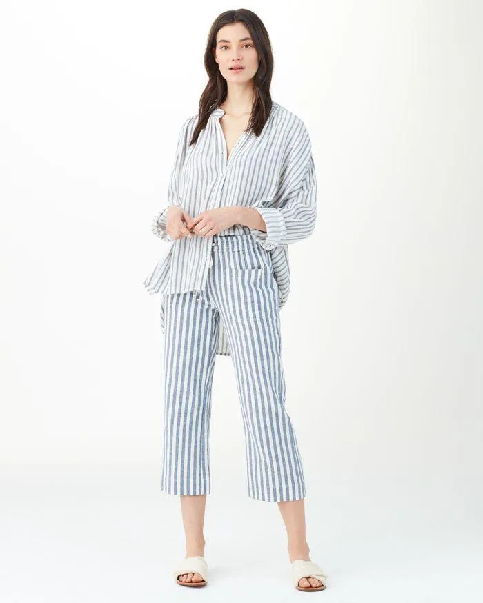 Splendid - Linen Blend Stripe Cropped Pant in Off White