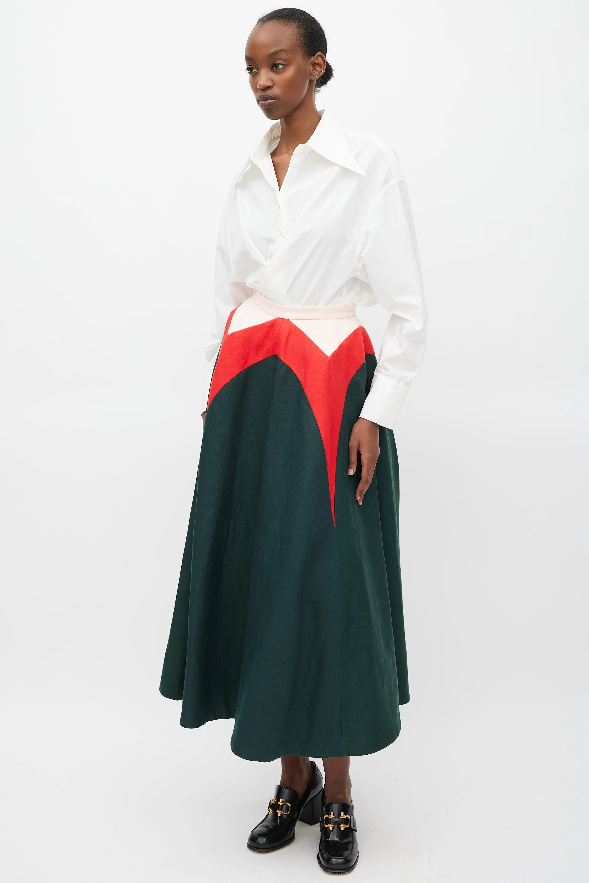 SS 2015 Green Red & Pink Linen A-Line Skirt