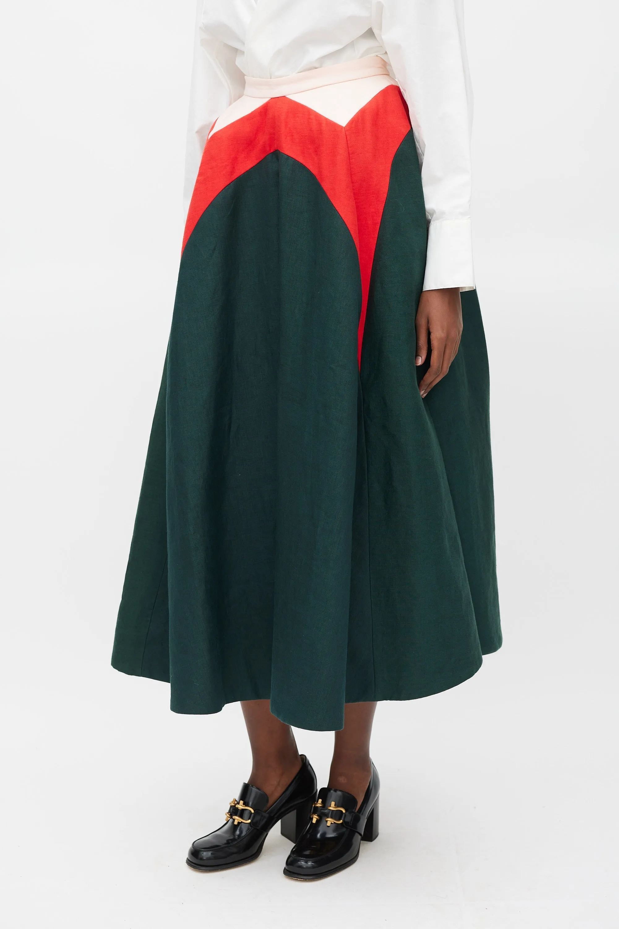 SS 2015 Green Red & Pink Linen A-Line Skirt