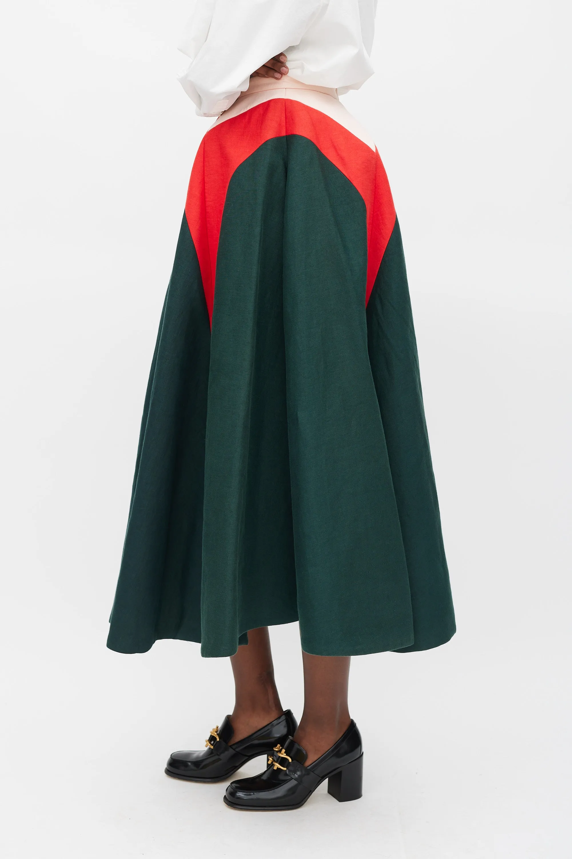 SS 2015 Green Red & Pink Linen A-Line Skirt