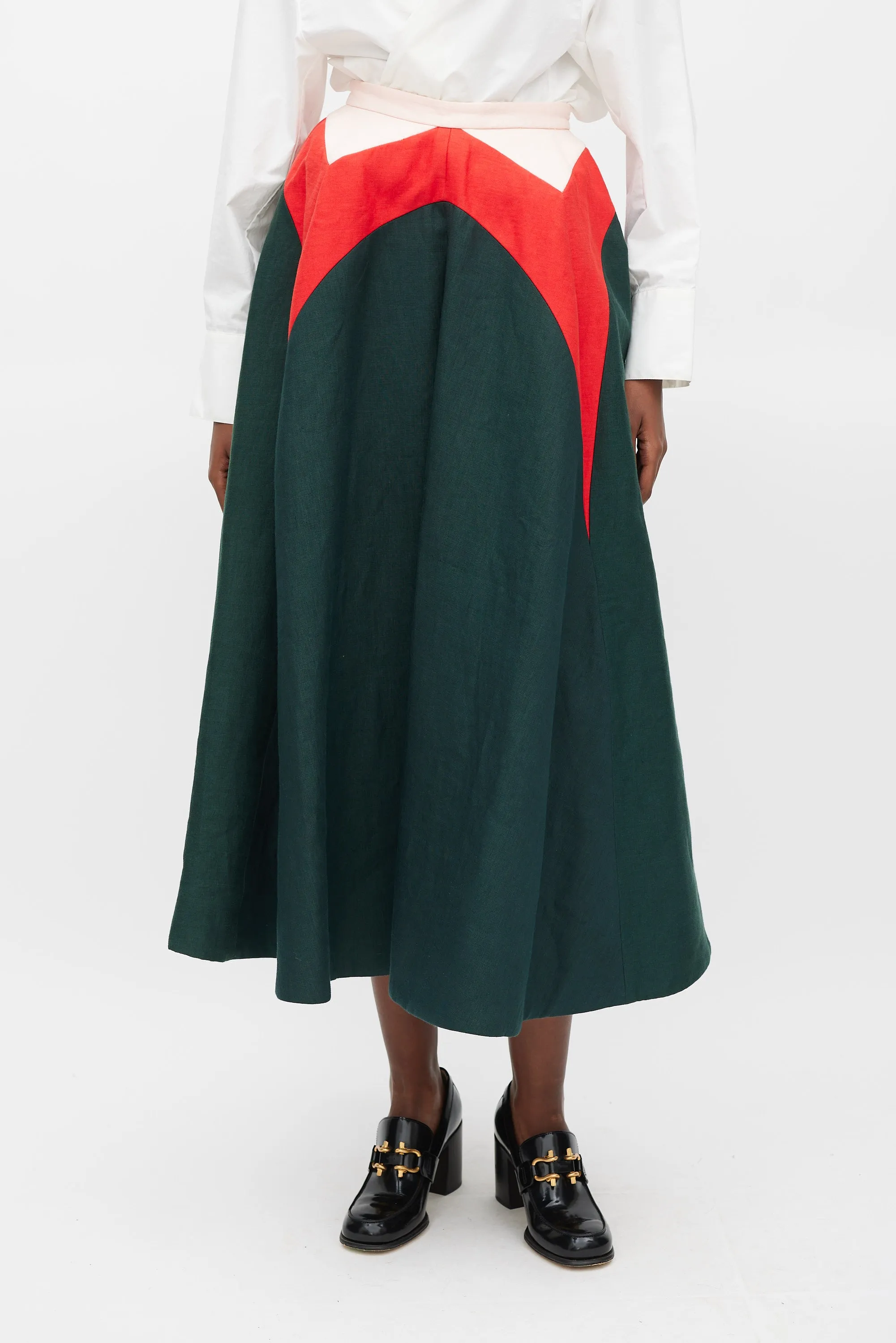 SS 2015 Green Red & Pink Linen A-Line Skirt