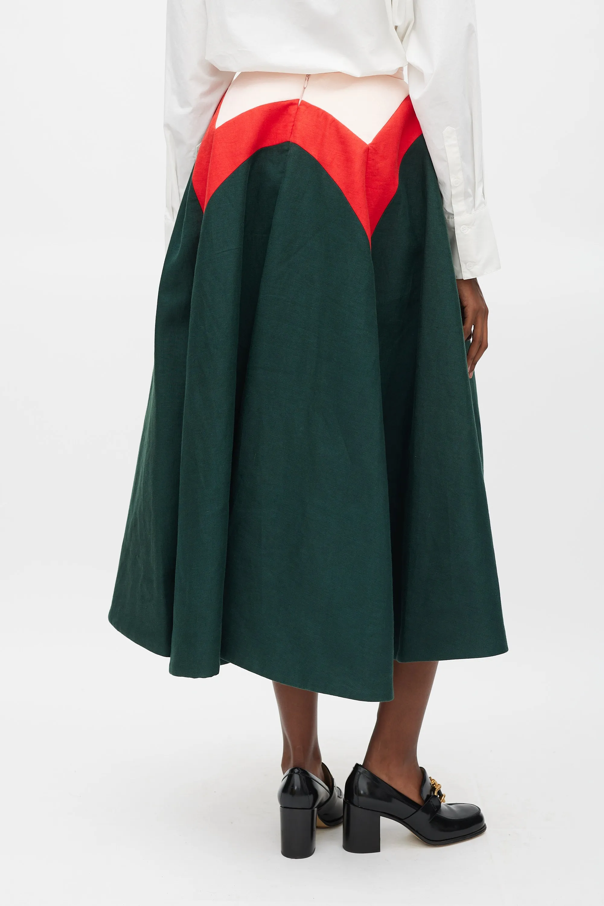 SS 2015 Green Red & Pink Linen A-Line Skirt