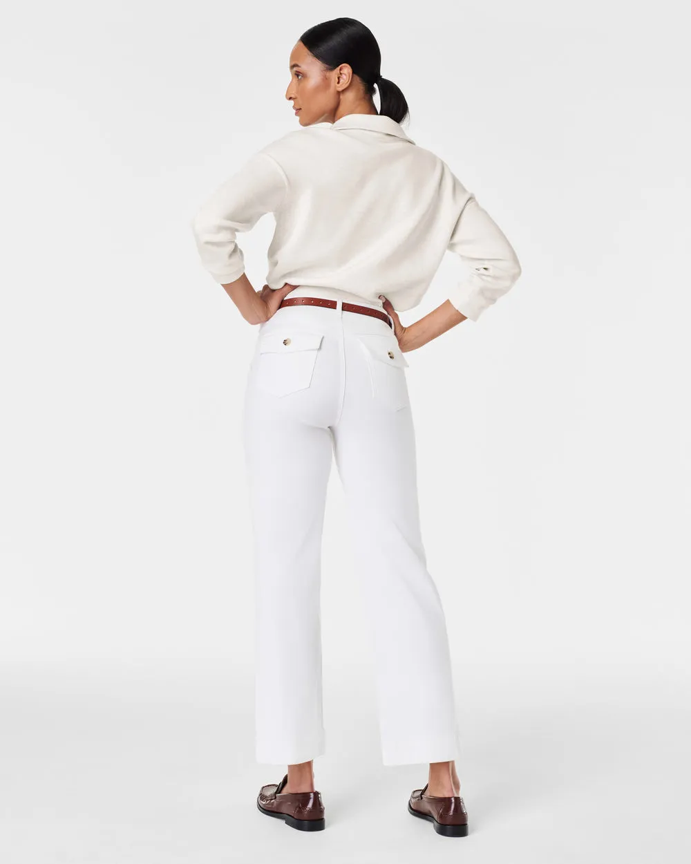 STRETCH TWILL CROPPED WIDE LEG PANT