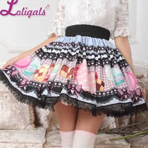 Sweet Original Design Cookies Printed Girl's Pleated Skirt Princess Lolita Lace Skirt for Women