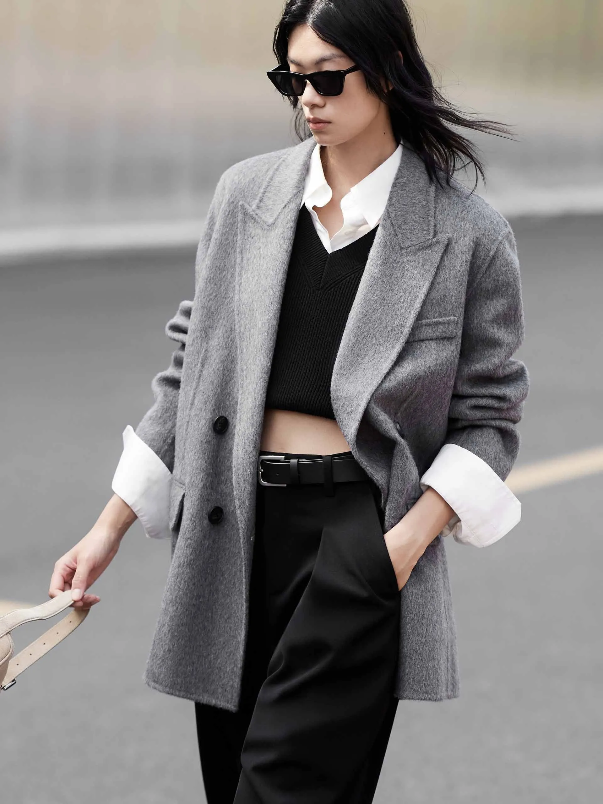 Tailored Wool Blend Midi Coat