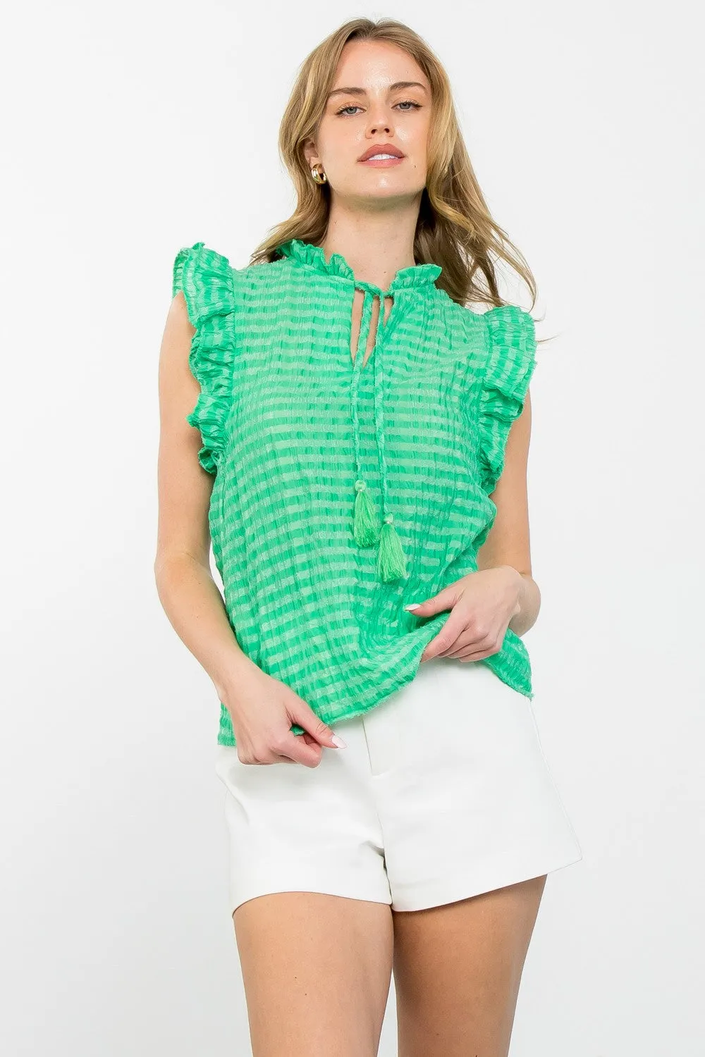 THML Tassel Tie Textured Top