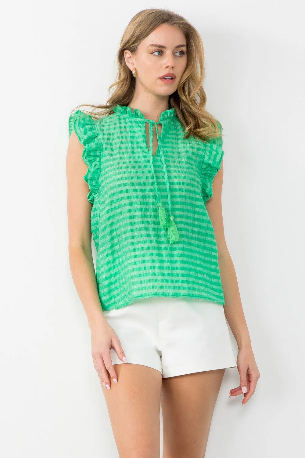 THML Tassel Tie Textured Top