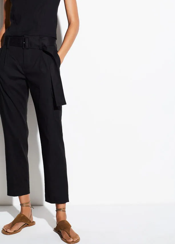 VINCE - Belted Linen Pant in Black