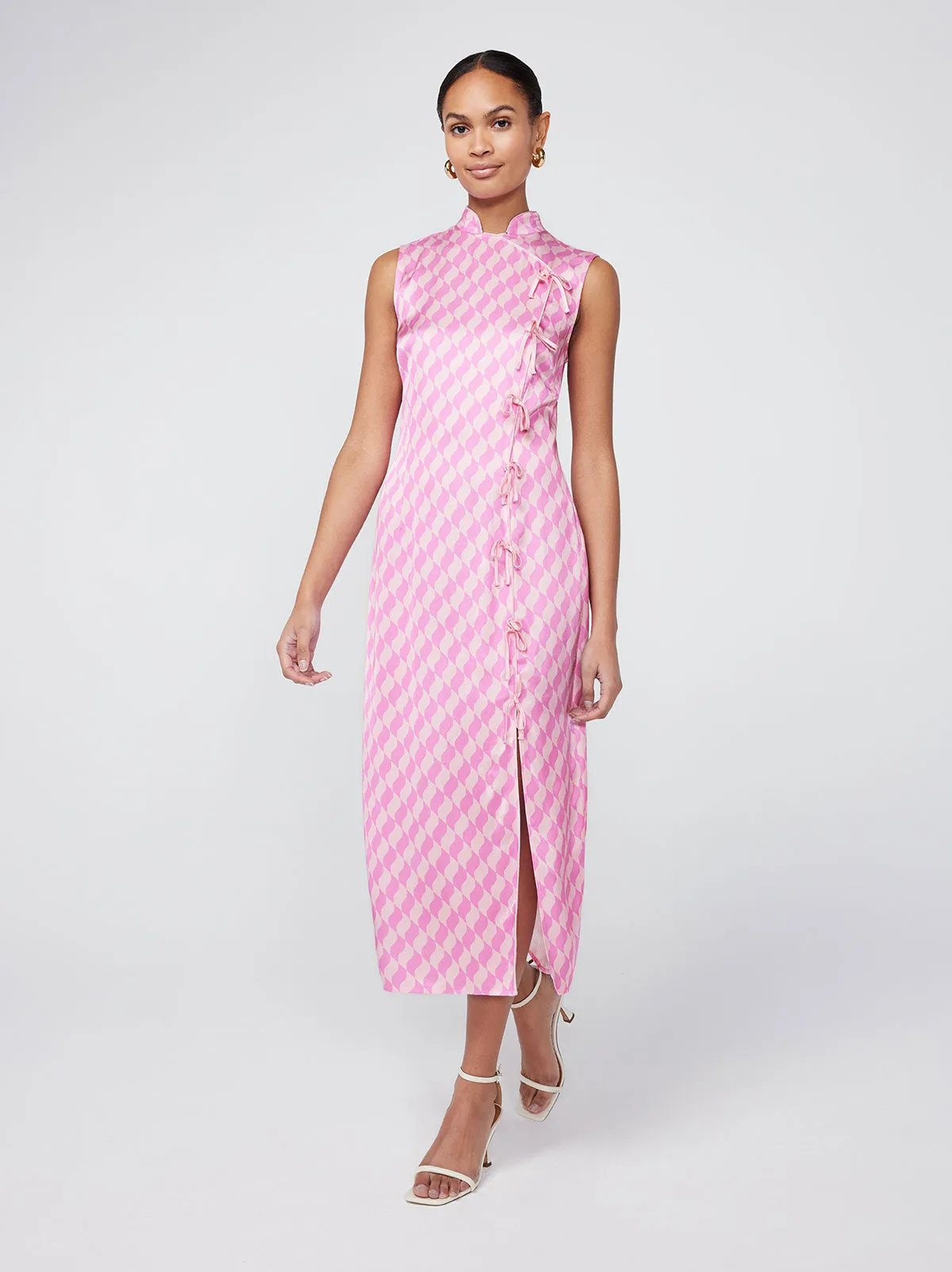 Virginia Pink Wavy Tile Midi Dress