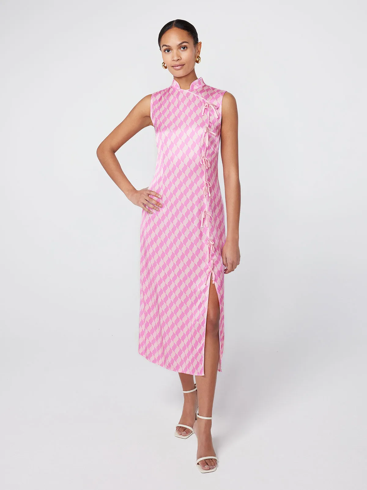 Virginia Pink Wavy Tile Midi Dress