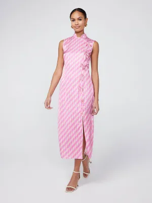 Virginia Pink Wavy Tile Midi Dress