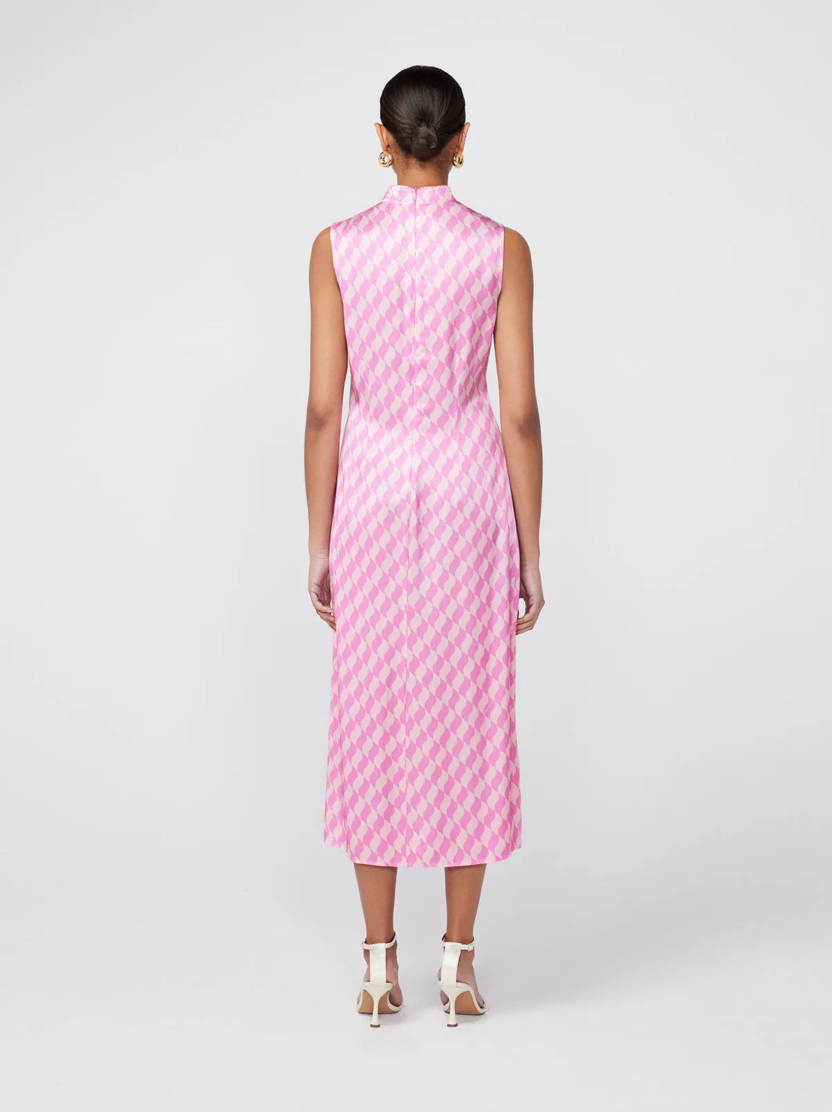 Virginia Pink Wavy Tile Midi Dress