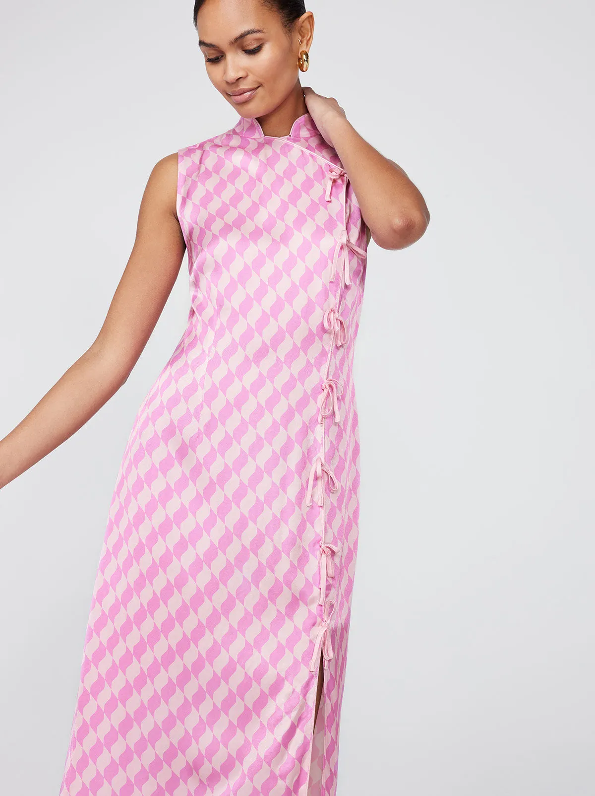 Virginia Pink Wavy Tile Midi Dress