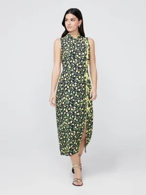 Virginia Yellow Tulip Print Midi Dress