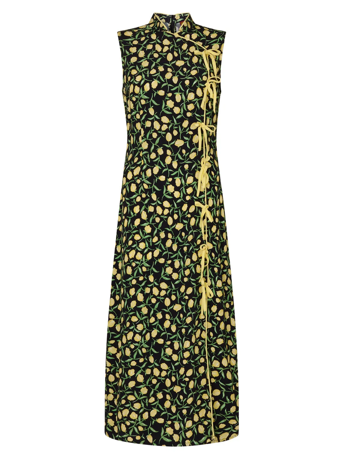 Virginia Yellow Tulip Print Midi Dress