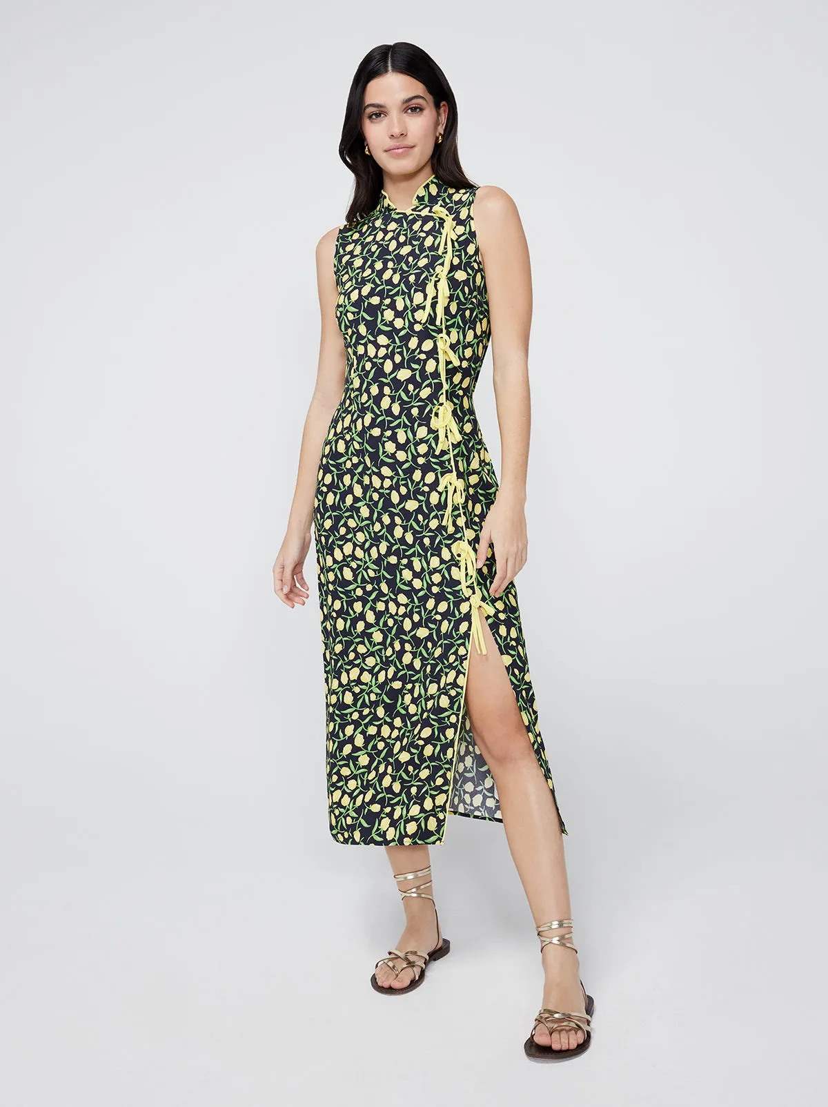 Virginia Yellow Tulip Print Midi Dress