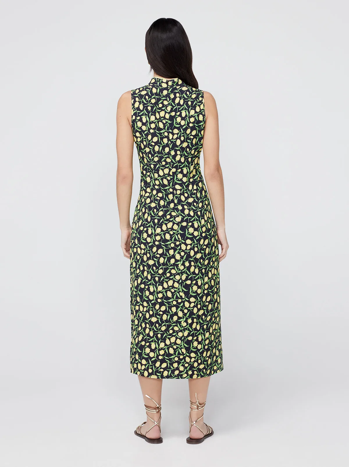 Virginia Yellow Tulip Print Midi Dress