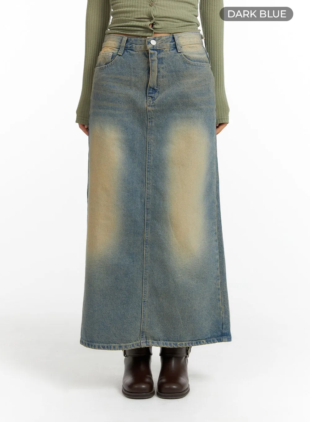 Washed Denim A-Line Maxi Skirt CF419