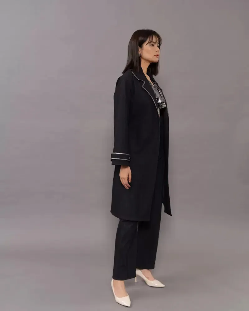 Women Black Trench Coat Office Winter Wear