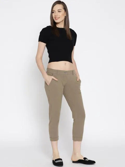 Women Solid Cropped Chinos