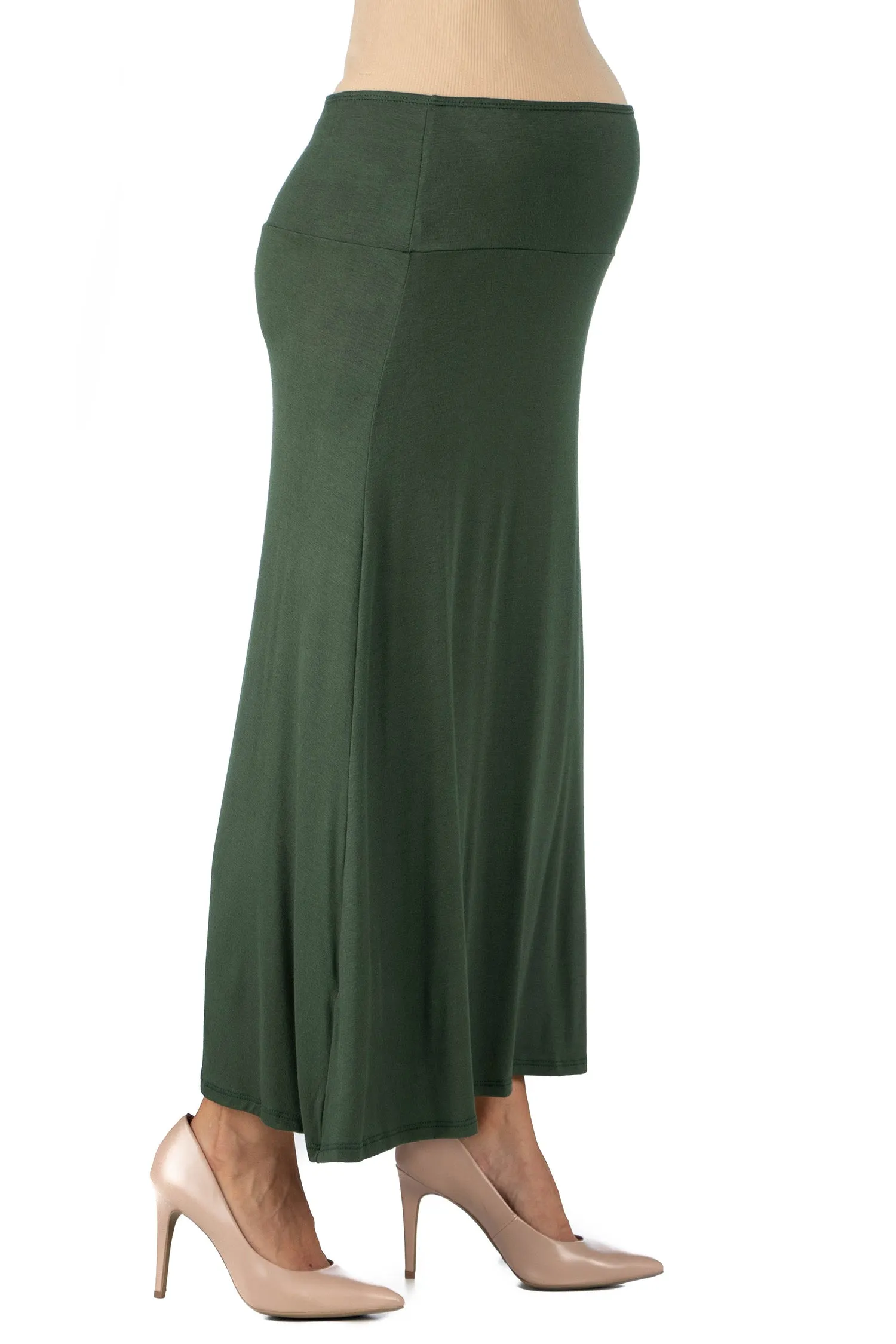 Womens Elastic Waist Solid Color Maternity Maxi Skirt